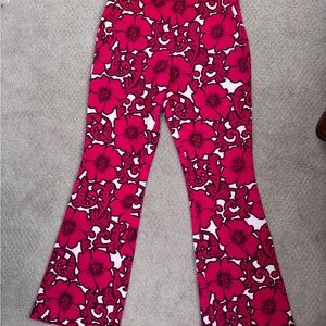 Vibrant Floral Pink and Black Flared Pants